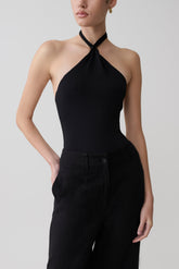 Bambi Twisted Neck Bodysuit - Black