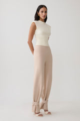 Blaine Knit Cuffed Wide Leg Pants - Oat Marle