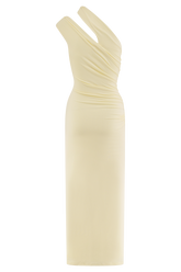 Anastasia One Shoulder Modal Midi Dress - Pale Lemon