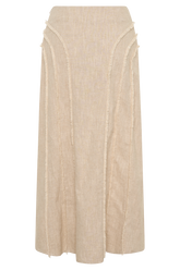 Annie Linen Frayed Midi Skirt - Natural