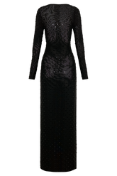 Acadia Diamante Long Sleeve Maxi Dress - Black