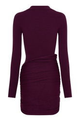 Agness Long Sleeve Button Up Knit Dress - Plum