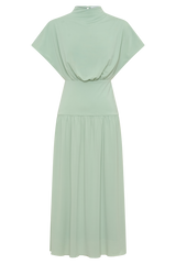 Ailla High Neck Cowl Midi Dress - Aqua Grey