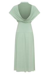 Ailla High Neck Cowl Midi Dress - Aqua Grey