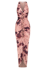 Alessandra Slinky Ruffle Maxi Dress - Pink Blurred Floral Print