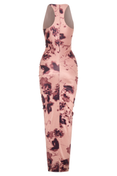 Alessandra Slinky Ruffle Maxi Dress - Pink Blurred Floral Print