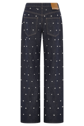 Alima Mid Rise Stud Denim Jeans - Washed Indigo Blue