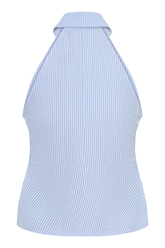 Allison Halter Sleeveless Shirt - Blue Pinstripe