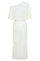 Alva Wool Lyocell Draped Midi Dress - White