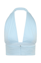 Amaris Sleeveless Plisse Halter Top - Pale Blue