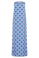 Amaya Strapless Chiffon Maxi Dress - Blue Polka Dot