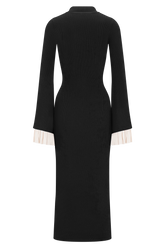 Amirose Ruffle Knit Midi Dress - Black