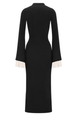 Amirose Ruffle Knit Midi Dress - Black
