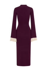 Amirose Ruffle Knit Midi Dress - Plum