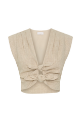 Anahita Linen Front Bows Short Sleeve Top - Natural