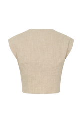 Anahita Linen Front Bows Short Sleeve Top - Natural