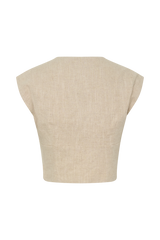 Anahita Linen Front Bows Short Sleeve Top - Natural
