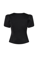 Anne Short Sleeve Satin Top - Black