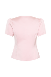 Anne Short Sleeve Satin Top - Pale Pink