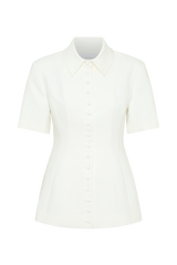 Ariella Button Up Short Sleeves Top - White