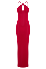 Ashtin Cross Front Knit Maxi Dress - Red