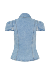 Bently Short Sleeve Denim Top - Washed Light Blue