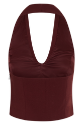 Calla Collared Sleeveless Halter Top - Merlot