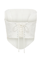 Camille Beaded Satin And Lace Corset Top - Ivory