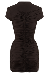Alphine Gathered Short Sleeve Mini Dress - Chocolate
