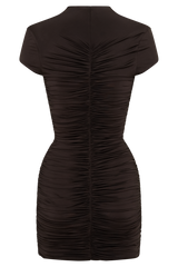 Alphine Gathered Short Sleeve Mini Dress - Chocolate