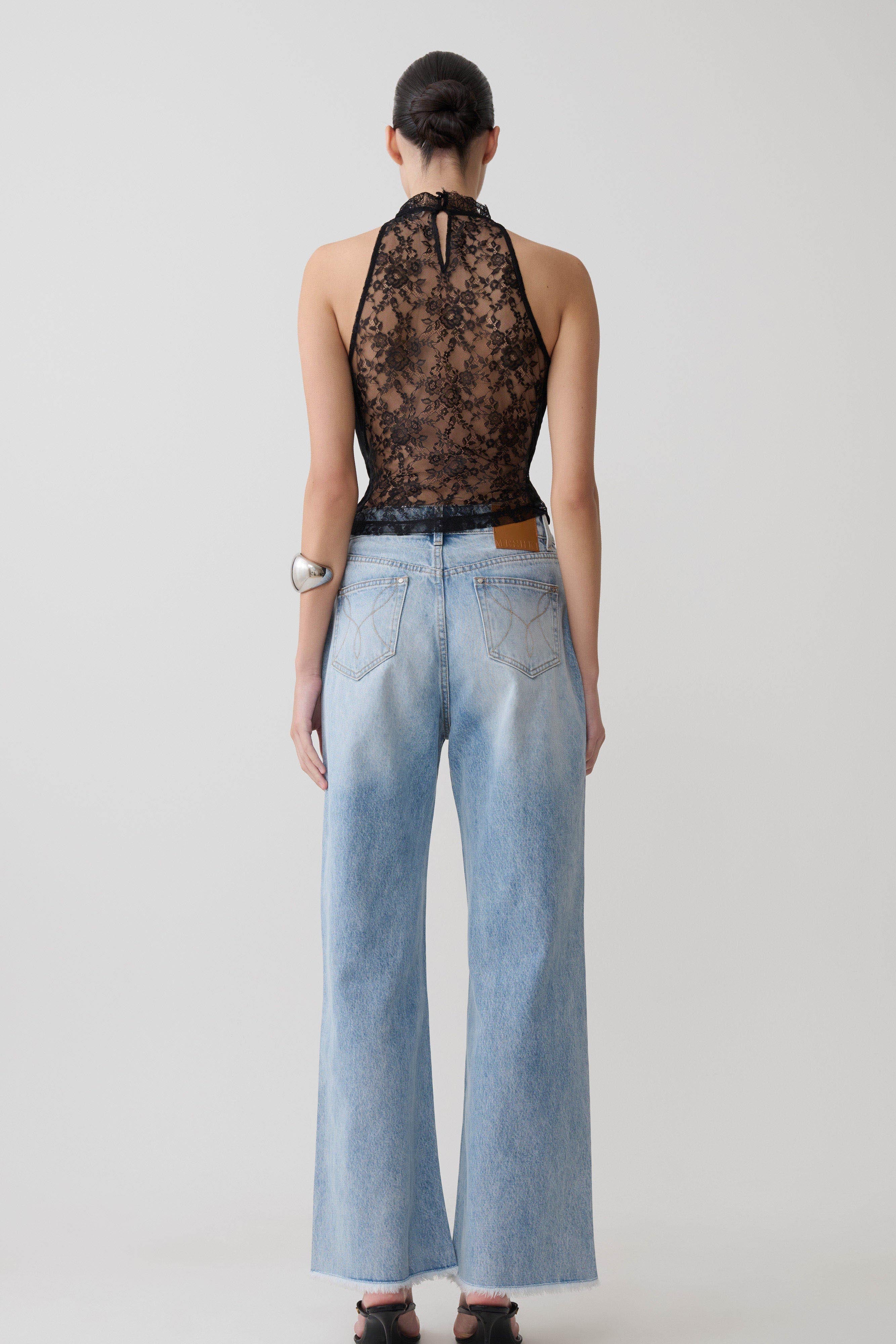 Arra Chiffon & Lace Halter Top - Black