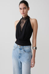 Arra Chiffon & Lace Halter Top - Black