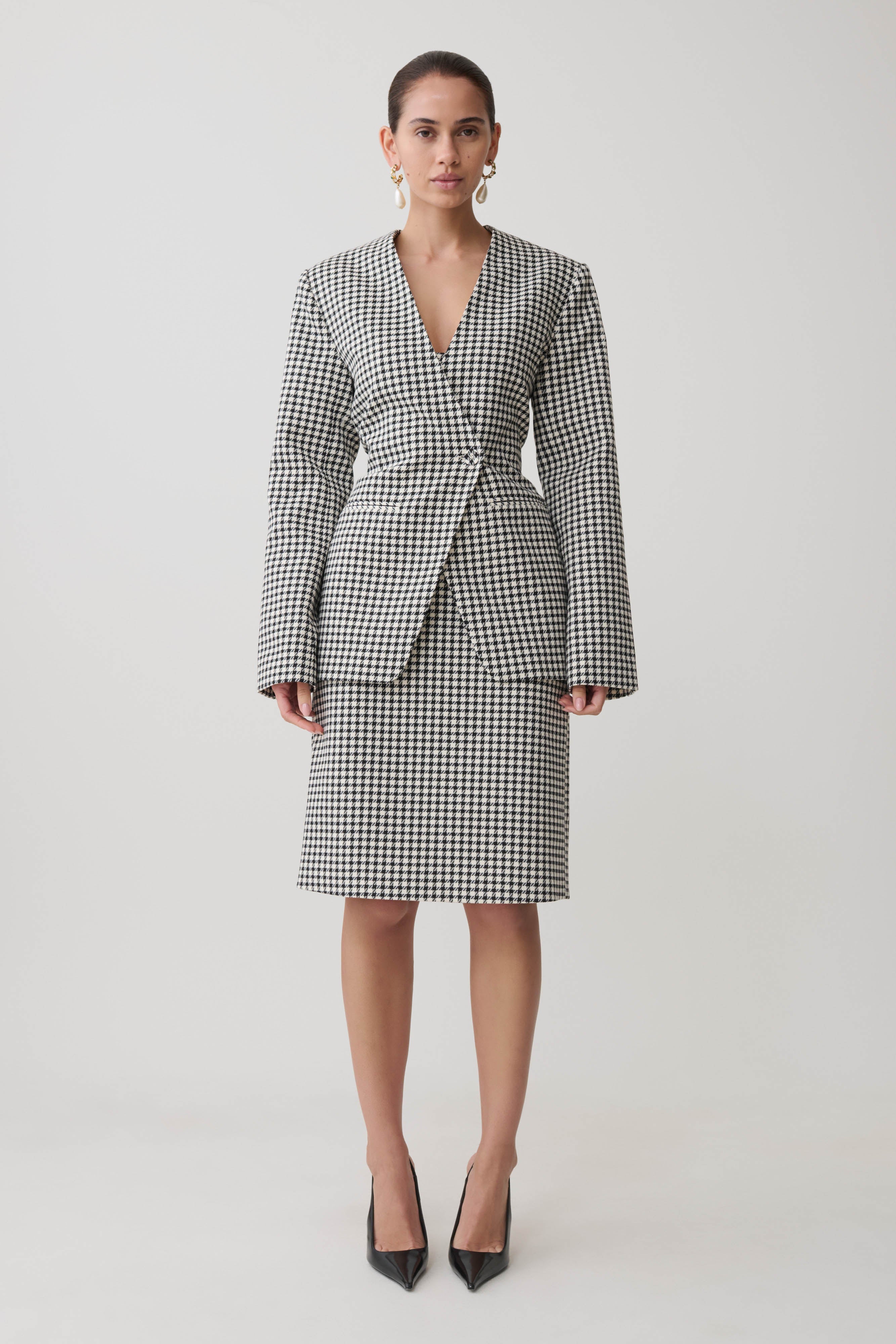 Amelie Tweed Midi Skirt - Houndstooth