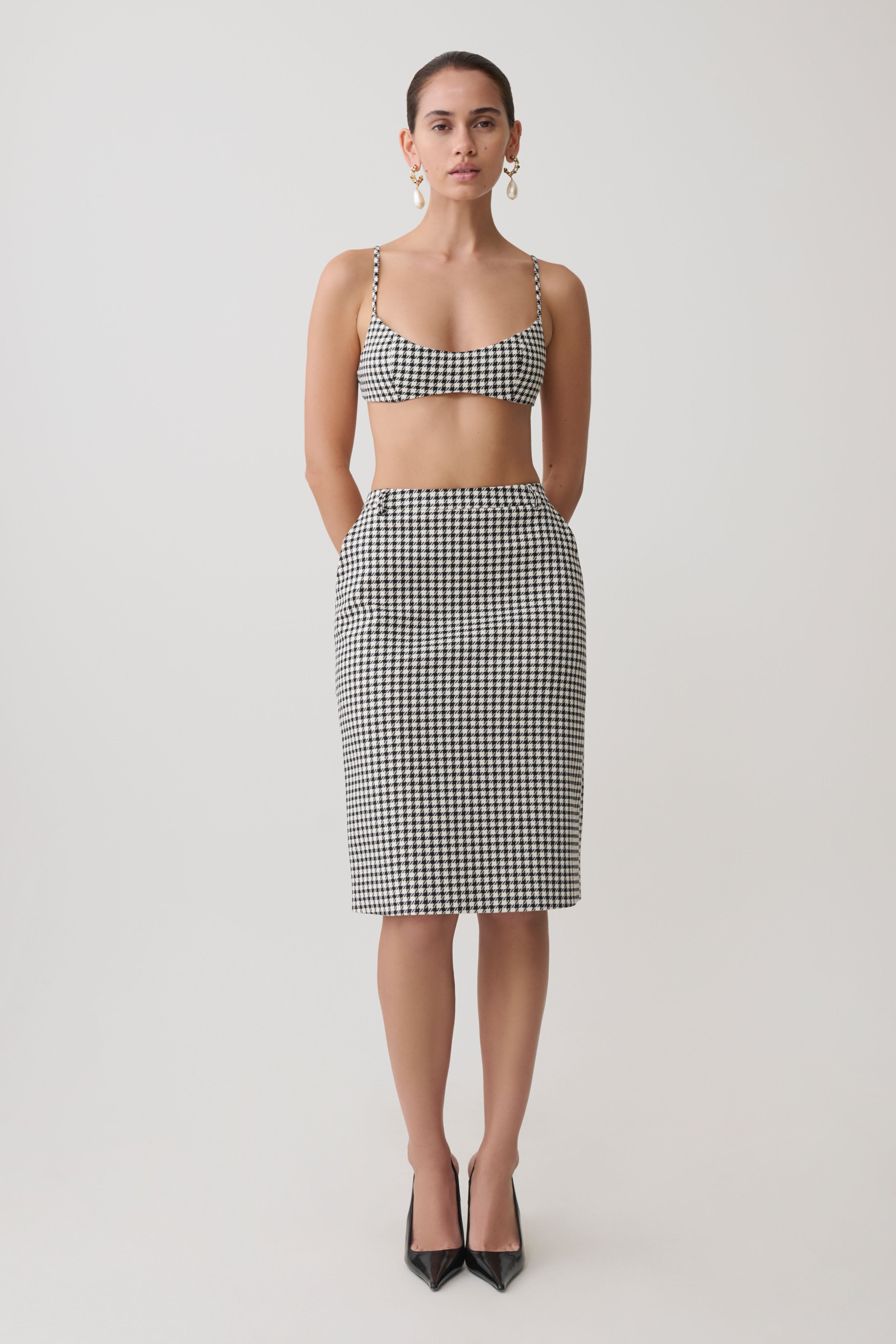 Amelie Tweed Bralette - Houndstooth
