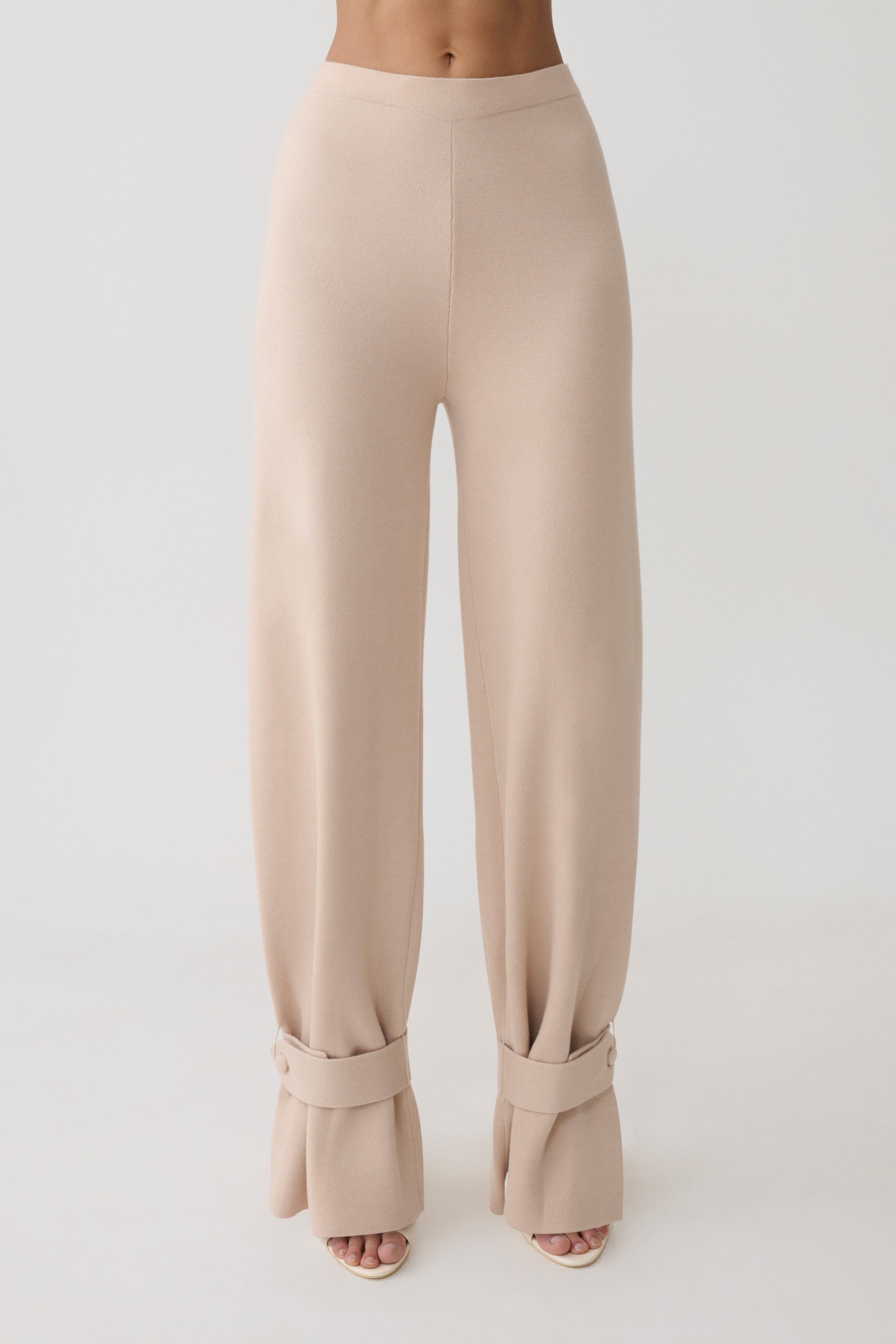 Blaine Knit Cuffed Wide Leg Pants - Oat Marle