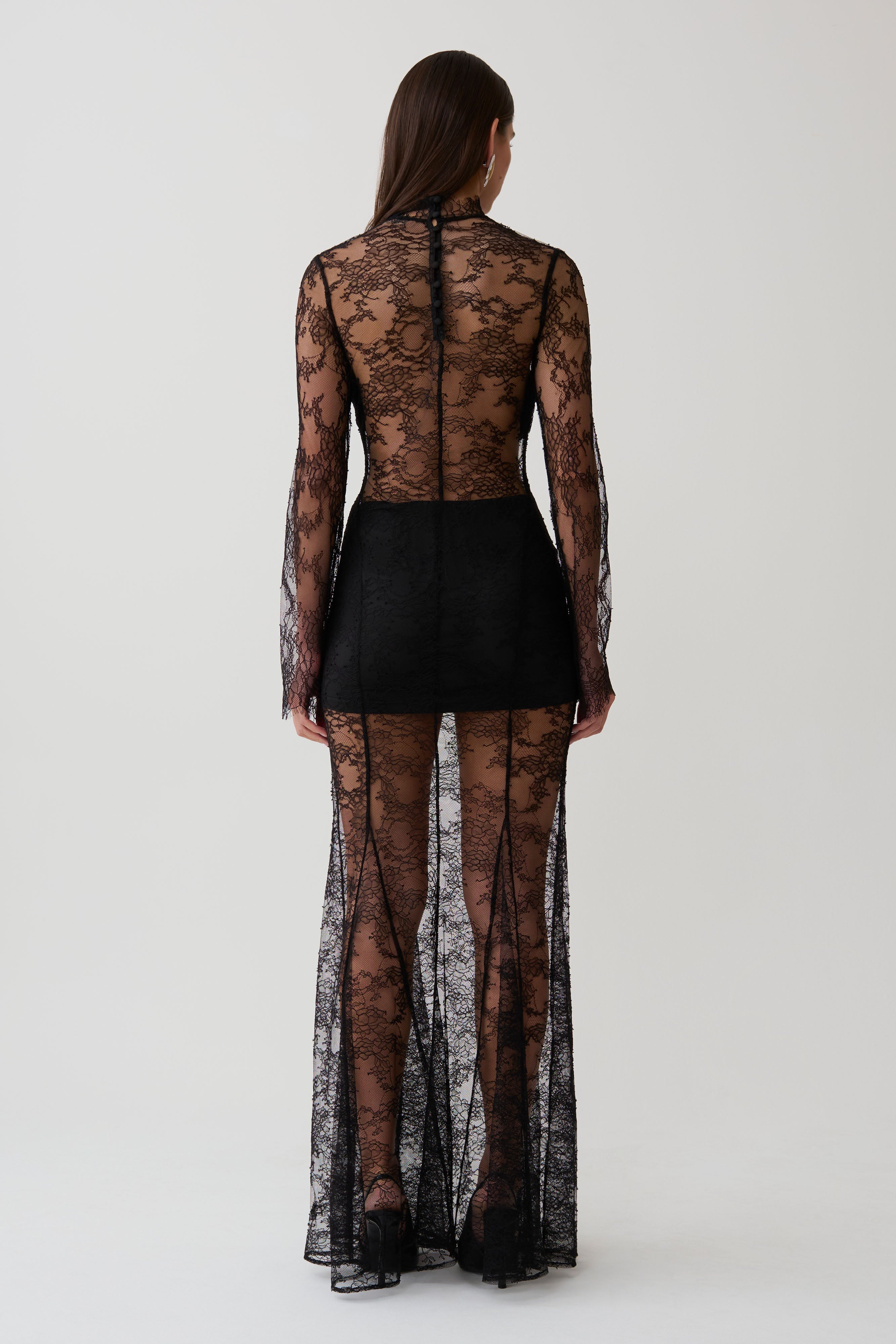 Alizette Long Sleeve Lace Maxi Dress - Black