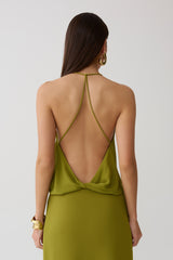 Amelia Low Back Chiffon Top - Green