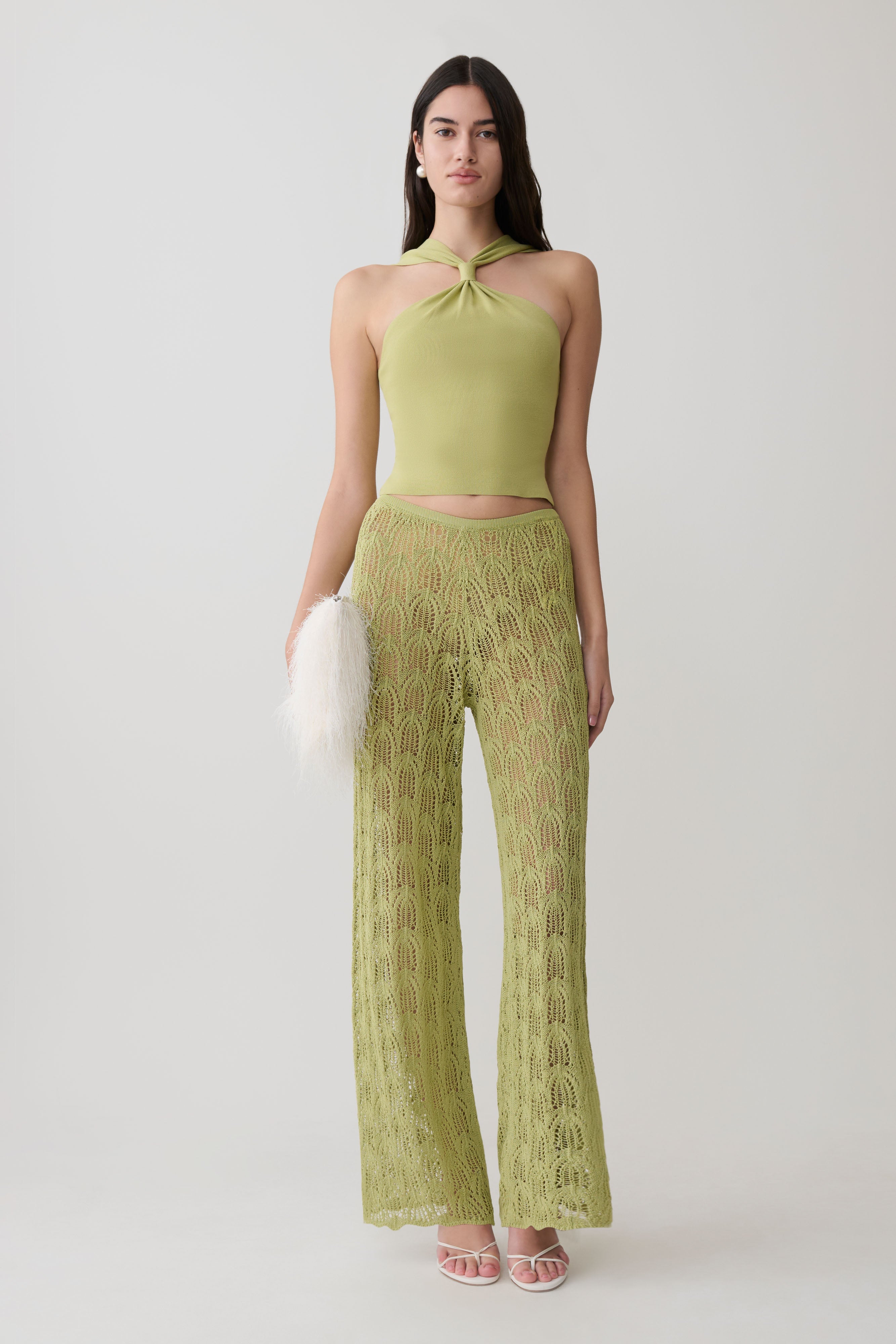 Angelika Twist Front Knit Top - Light Olive