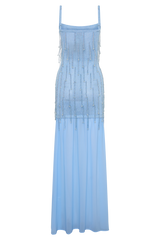 Belinda Beaded Knit & Chiffon Maxi Dress - Light Blue