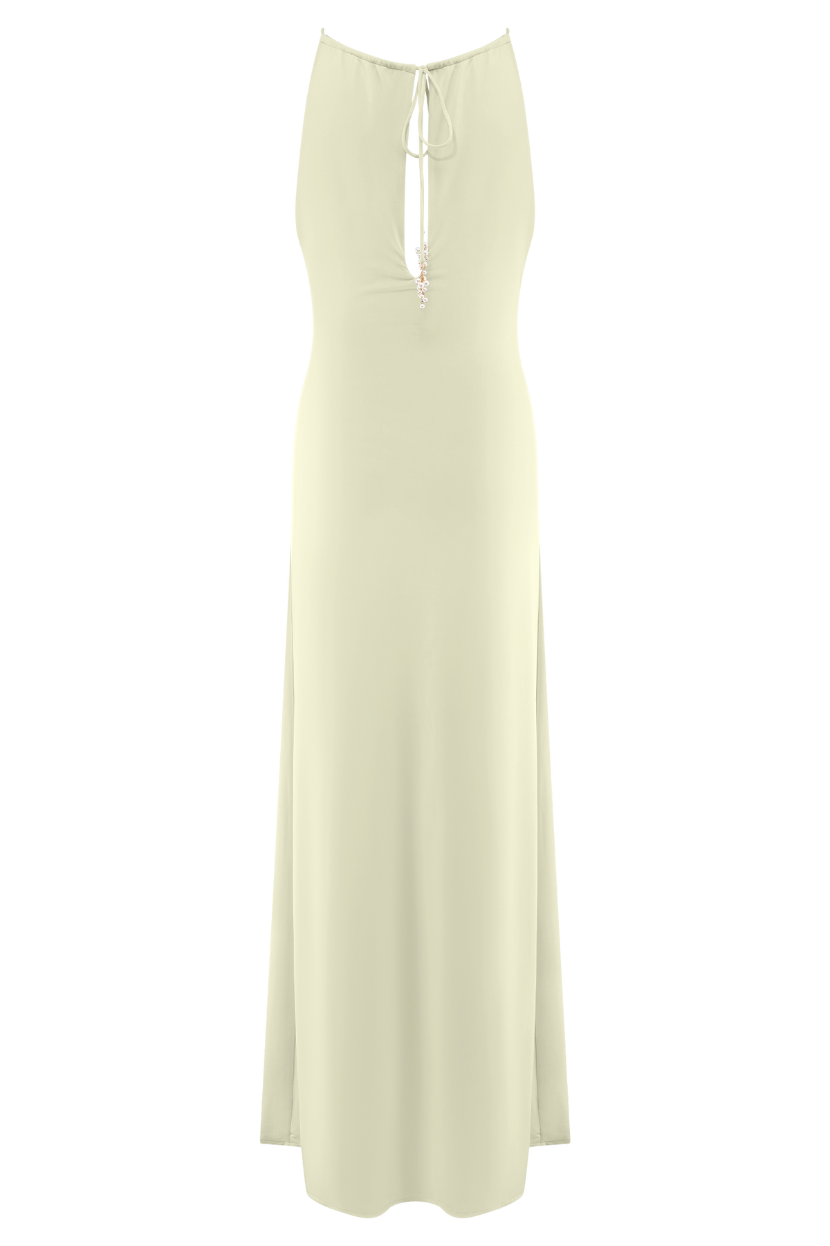 Beryl Slinky Maxi Dress With Pearls - Ivory
