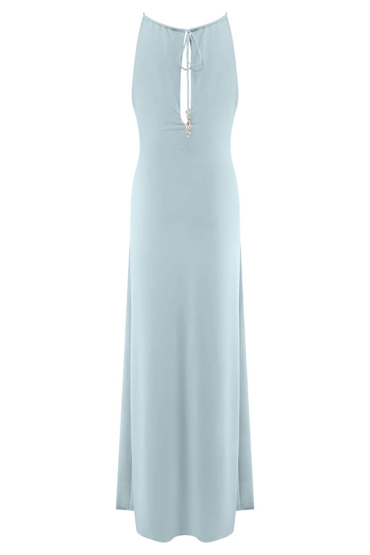 Beryl Slinky Maxi Dress With Pearls - Pale Blue