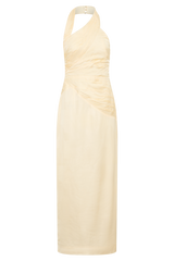 Chiara Halter Satin Maxi Dress - Buttermilk