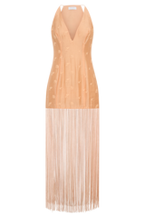 Abigail V Neck Fringe Maxi Dress - Orange
