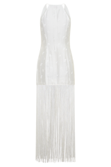Abigail V Neck Fringe Maxi Dress - White