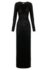 Acadia Diamante Long Sleeve Maxi Dress - Black