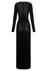 Acadia Diamante Long Sleeve Maxi Dress - Black