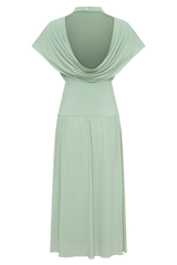 Ailla High Neck Cowl Midi Dress - Aqua Grey