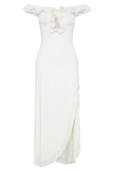 Allegra Off Shoulder Ruffle Midi Dress - Ivory
