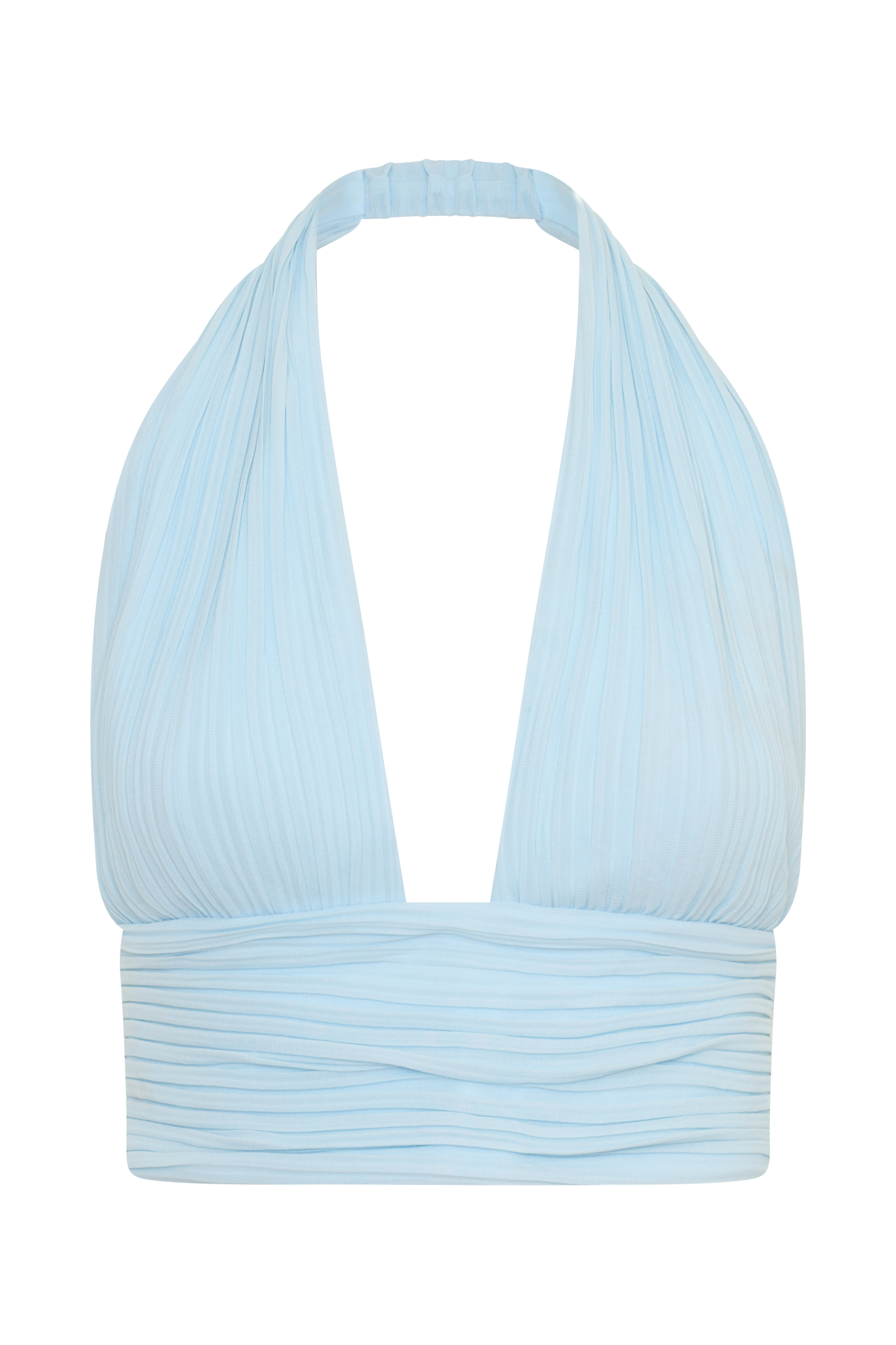 Amaris Sleeveless Plisse Halter Top - Pale Blue