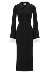 Amirose Ruffle Knit Midi Dress - Black